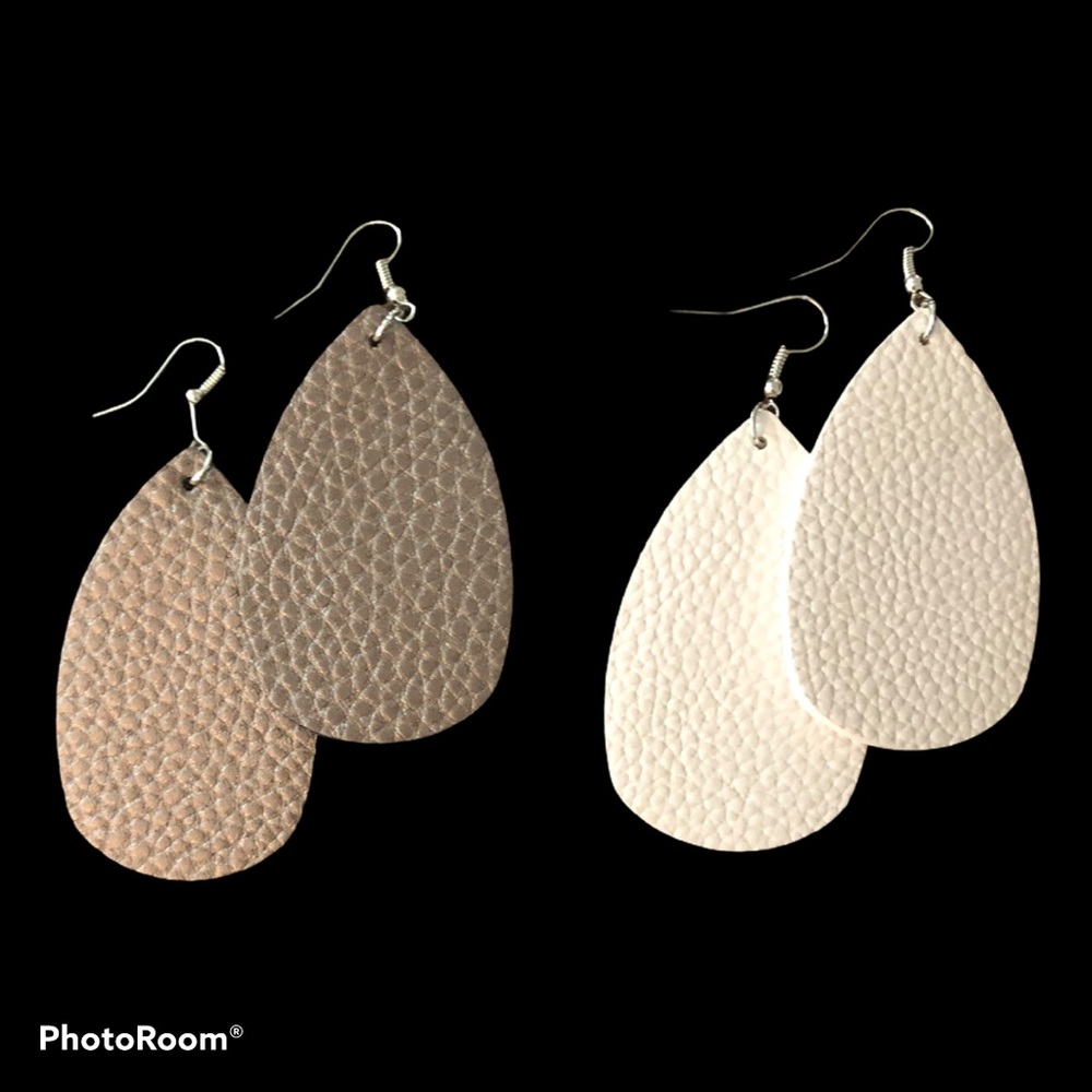 New! White‎ and Pewter Metalic Leather Earrings Bundle